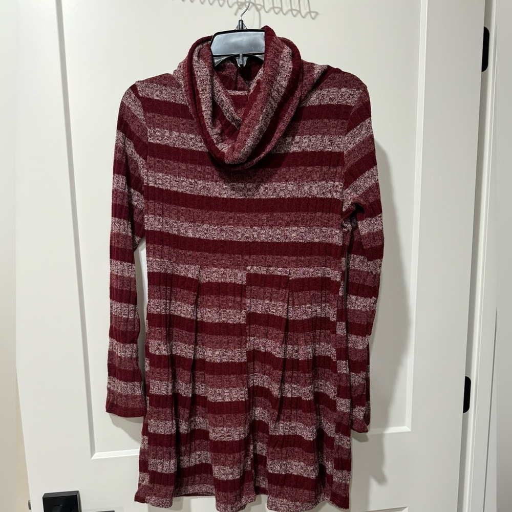 Striped Burgundy Sweater with Cowl Neck